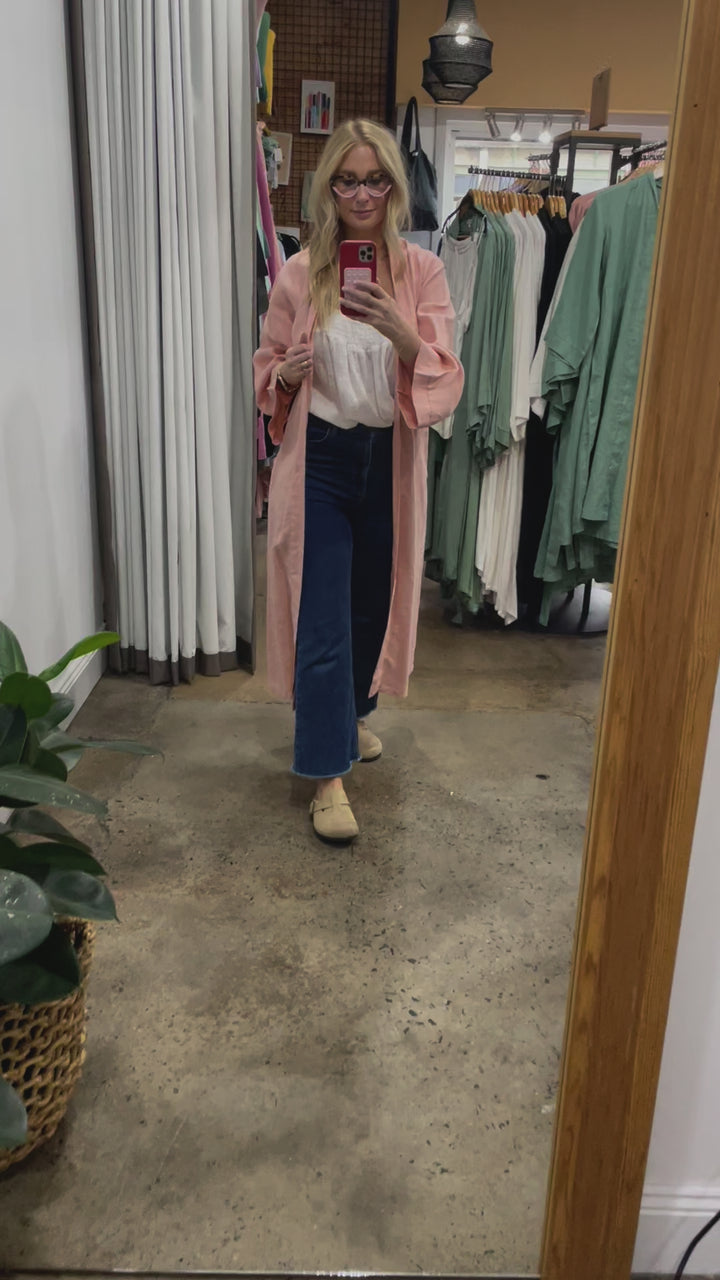 Linen Bathrobe - Pink (Long)