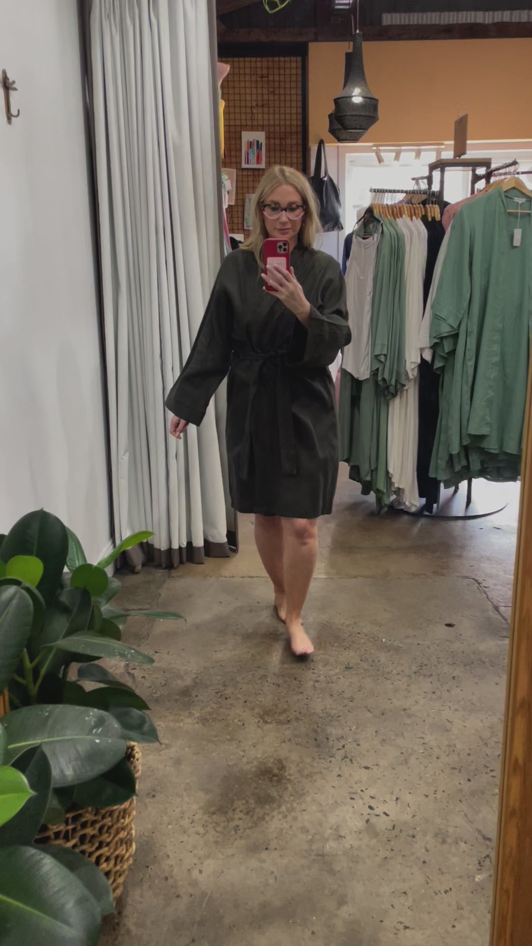 Linen Bathrobe - Charcoal