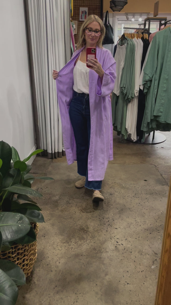 Linen Bathrobe - Purple (Long Length)