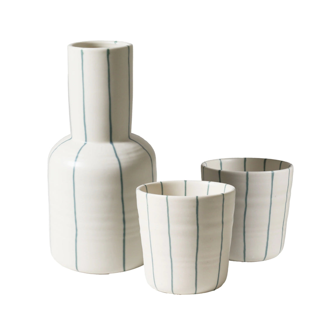 Robert Gordon Carafe & Two Cup Set - Coastal Cream & Green Stripe - Ceramic Mug