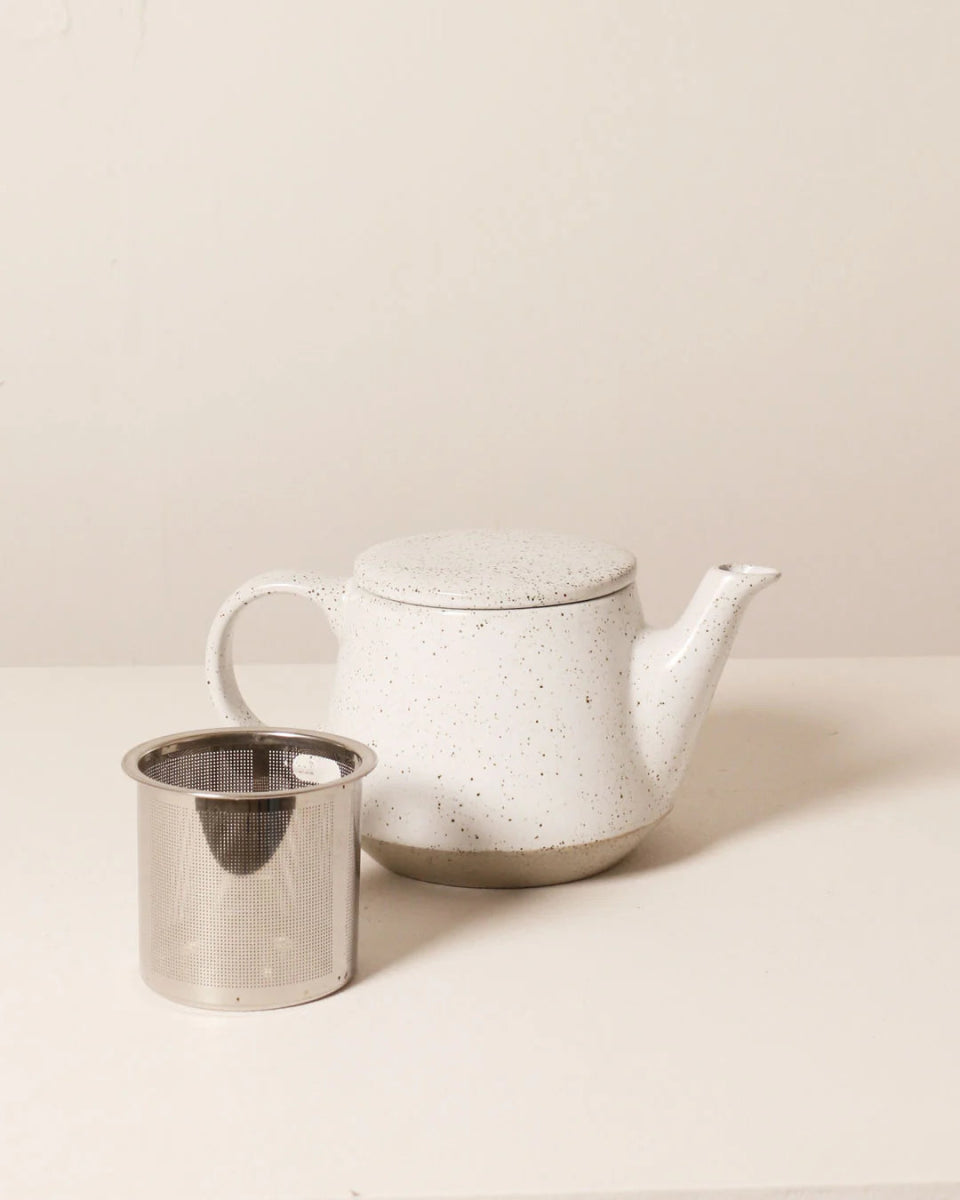 Robert Gordon Ceramic Teapot with Infuser in Speckled White - Tableware