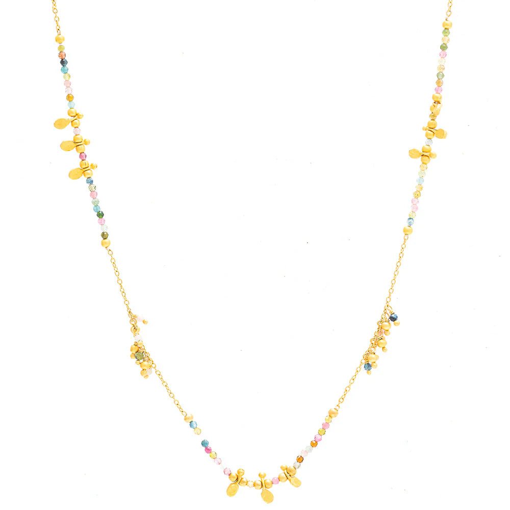 Rubyteva Designs - Long Aquamarine Gold Charm Necklace - Jewellery