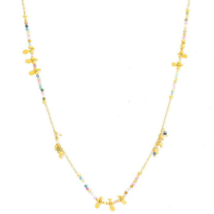 Rubyteva Designs - Long Aquamarine Gold Charm Necklace - Jewellery