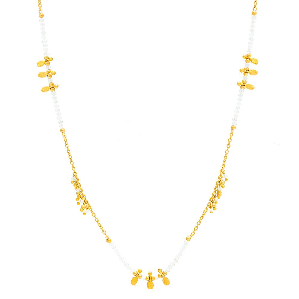 Rubyteva Designs - Long Aquamarine Gold Charm Necklace - Jewellery