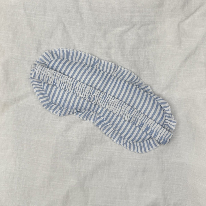Sleep Mask in Blue Stripe Linen with Feature Frill & Travel Bag - Sleep Mask - Jade and May Sleepwear