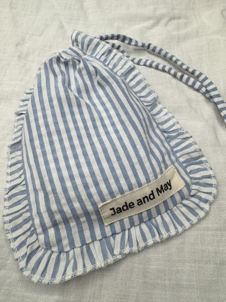 Sleep Mask in Blue Stripe Linen with Feature Frill & Travel Bag - Sleep Mask - Jade and May Sleepwear