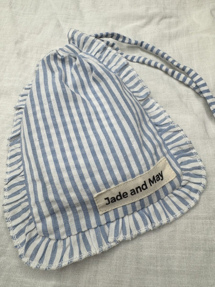 Sleep Mask in Blue Stripe Linen with Feature Frill & Travel Bag - Sleep Mask - Jade and May Sleepwear