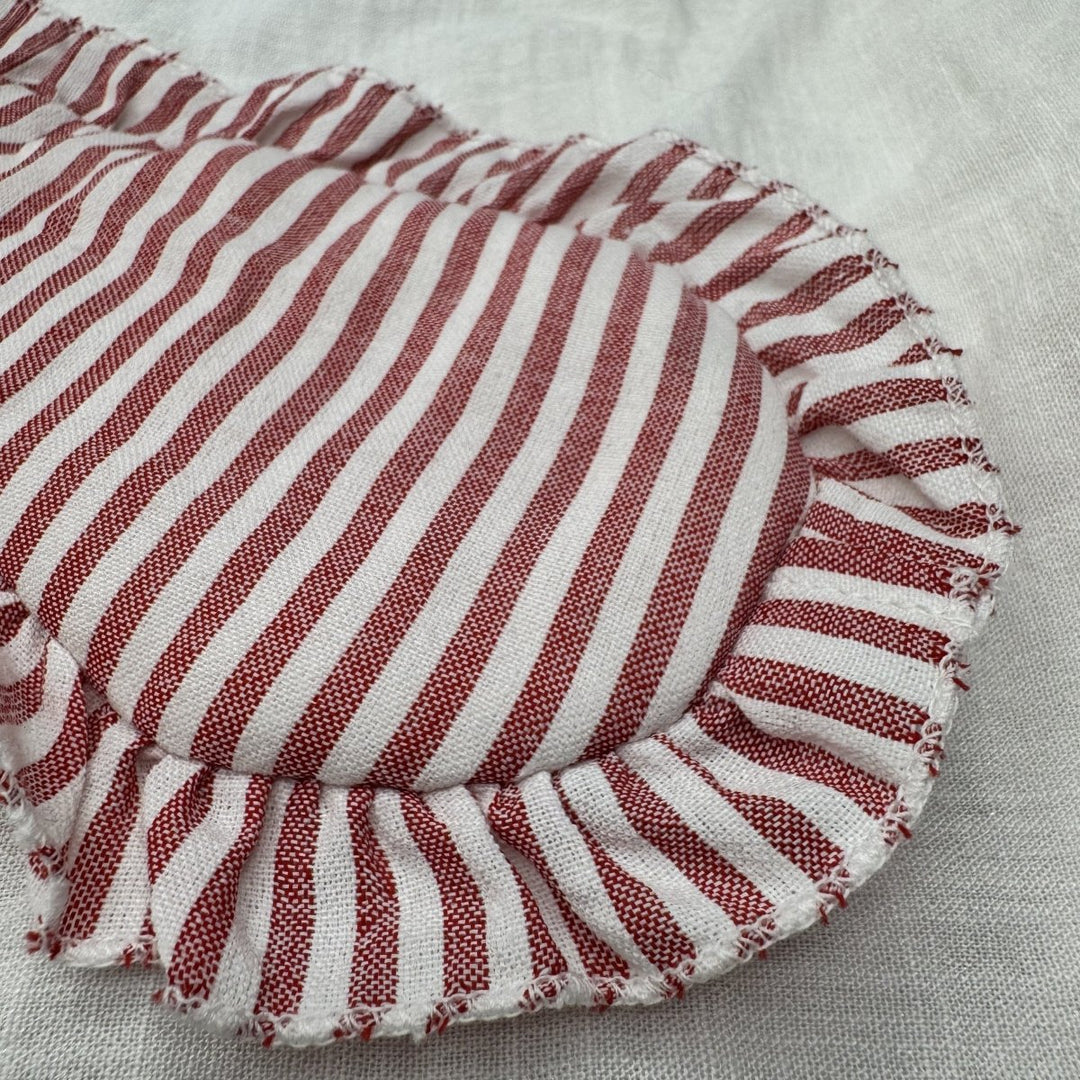 Sleep Mask in Red Stripe Linen with Feature Frill & Travel Bag - Sleep Mask - Jade and May Sleepwear