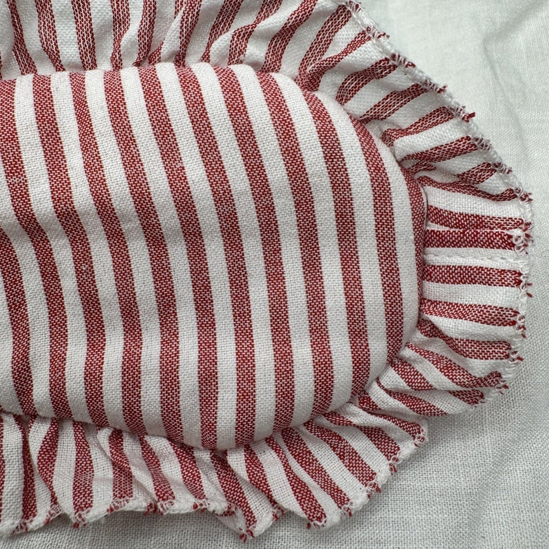 Sleep Mask in Red Stripe Linen with Feature Frill & Travel Bag - Sleep Mask - Jade and May Sleepwear