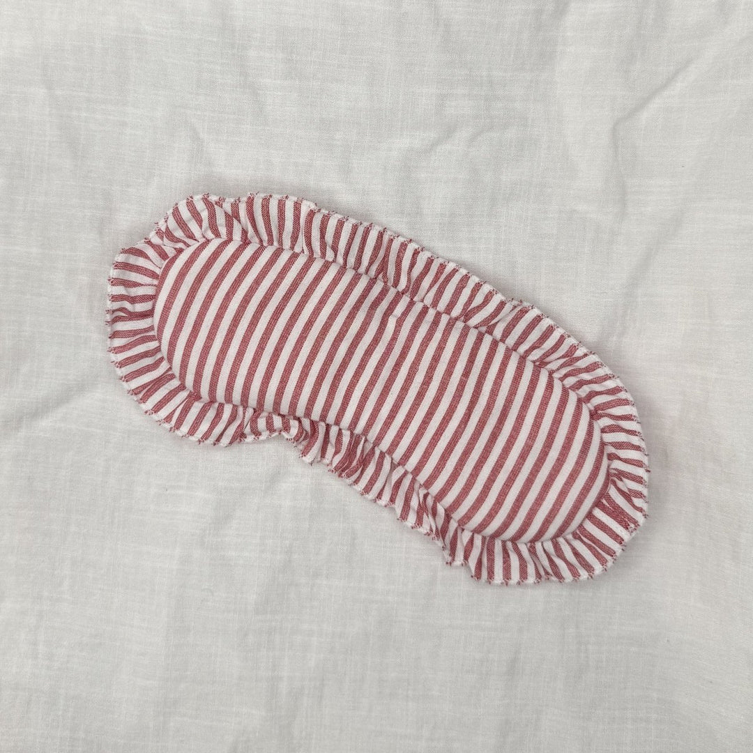 Sleep Mask in Red Stripe Linen with Feature Frill & Travel Bag - Sleep Mask - Jade and May Sleepwear