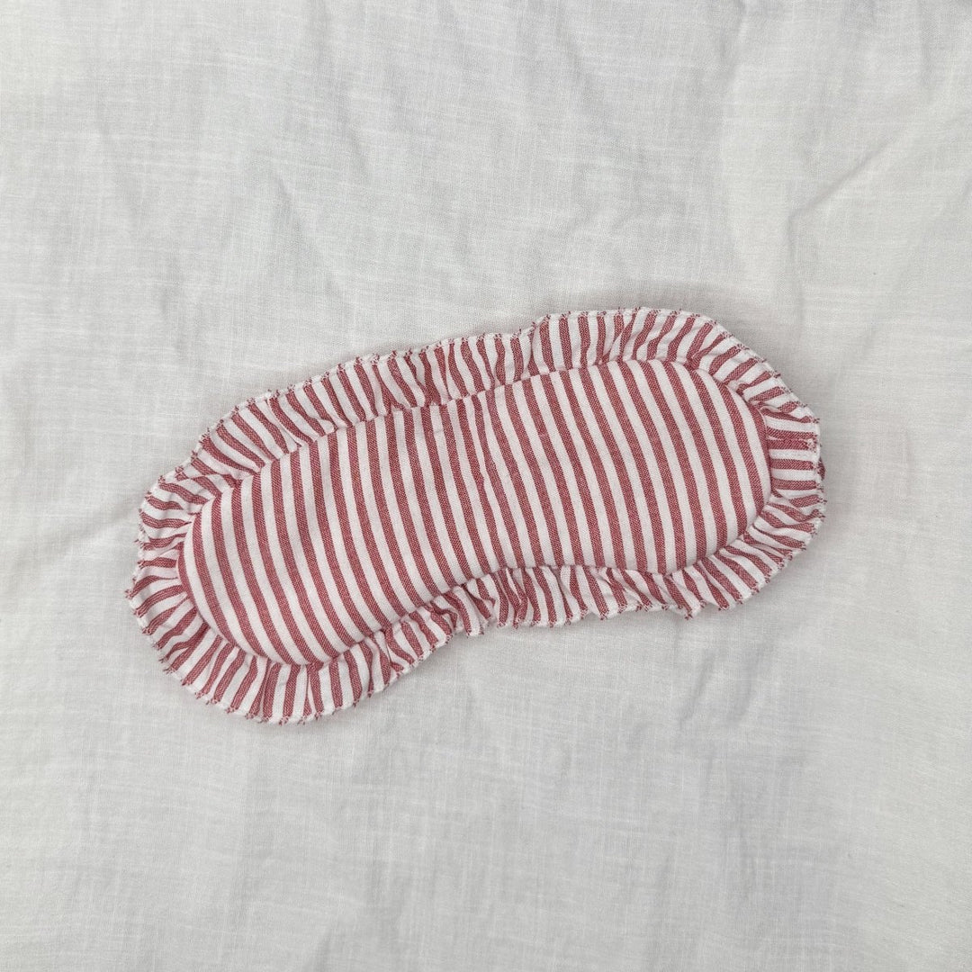 Sleep Mask in Red Stripe Linen with Feature Frill & Travel Bag - Sleep Mask - Jade and May Sleepwear