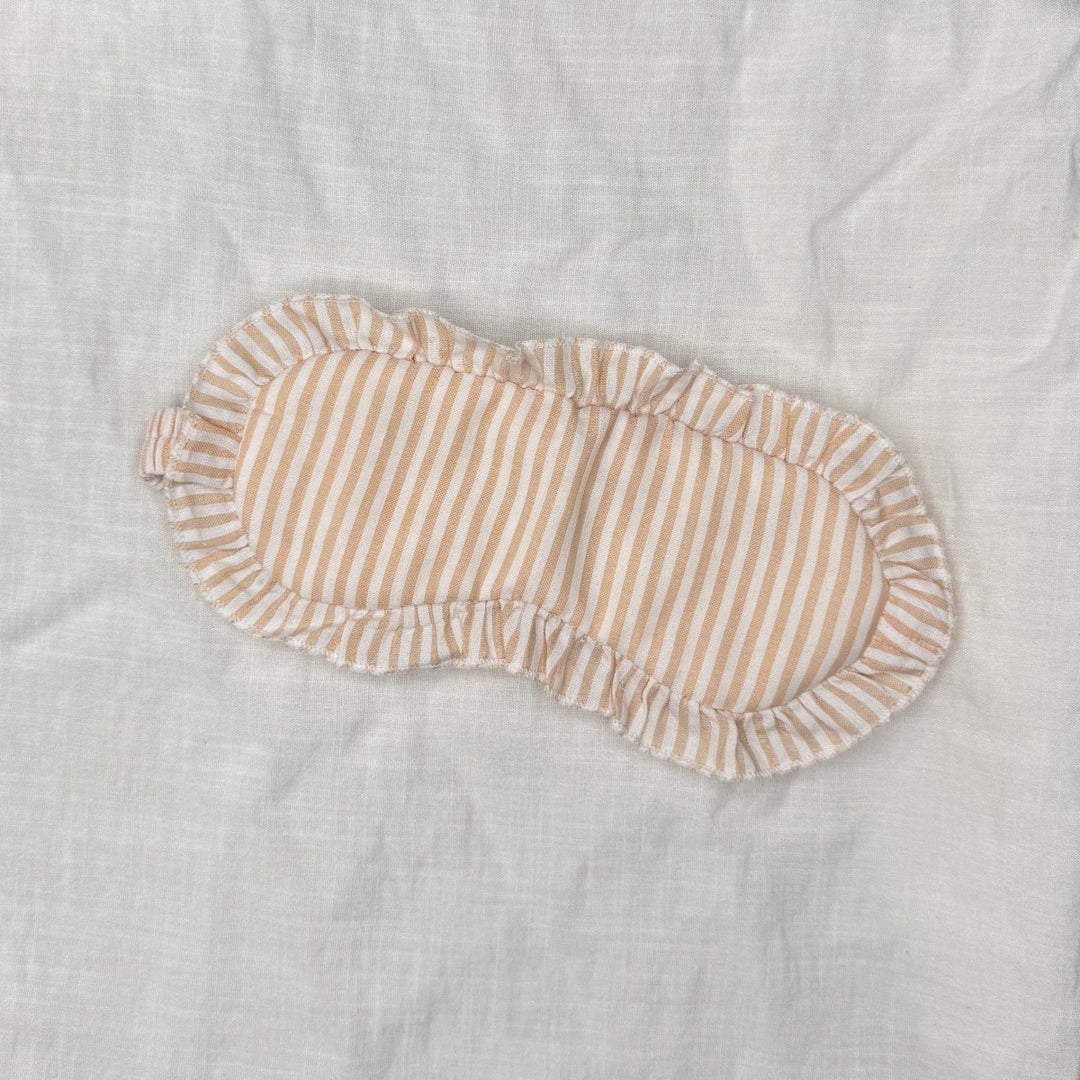 Sleep Mask in Tan Stripe Linen with Feature Frill & Travel Bag - Sleep Mask - Jade and May Sleepwear