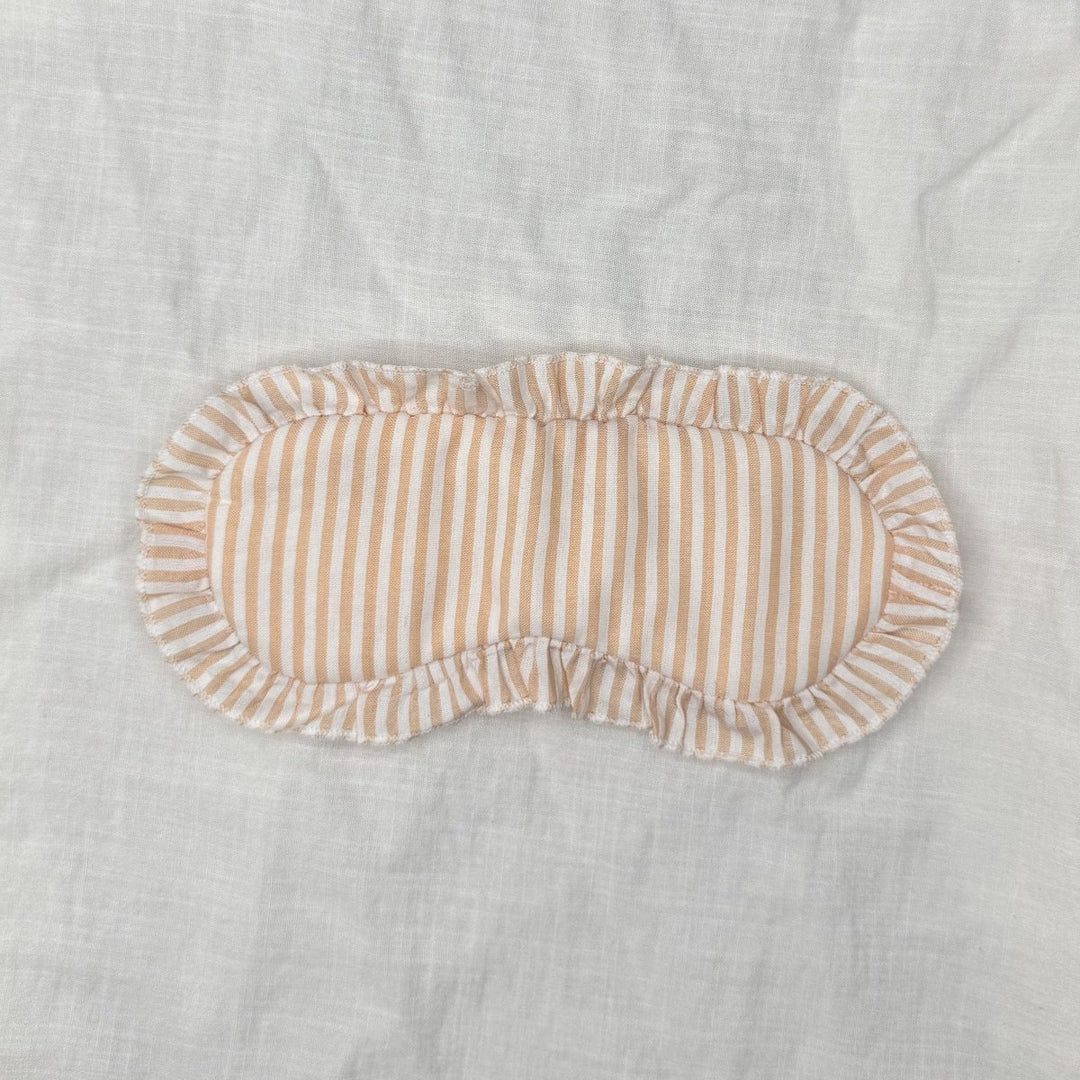 Sleep Mask in Tan Stripe Linen with Feature Frill & Travel Bag - Sleep Mask - Jade and May Sleepwear