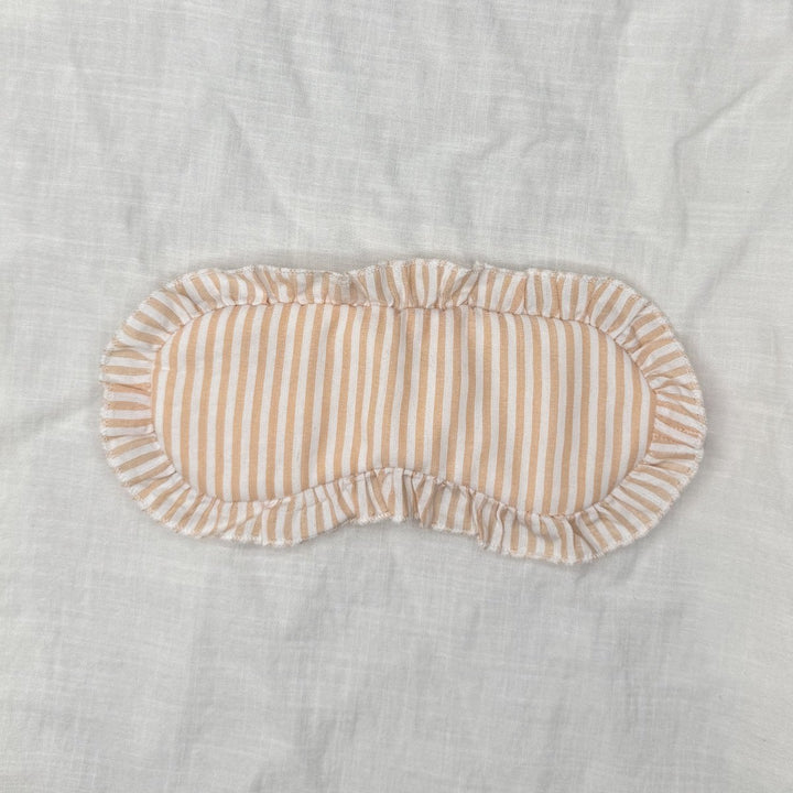 Sleep Mask in Tan Stripe Linen with Feature Frill & Travel Bag - Sleep Mask - Jade and May Sleepwear