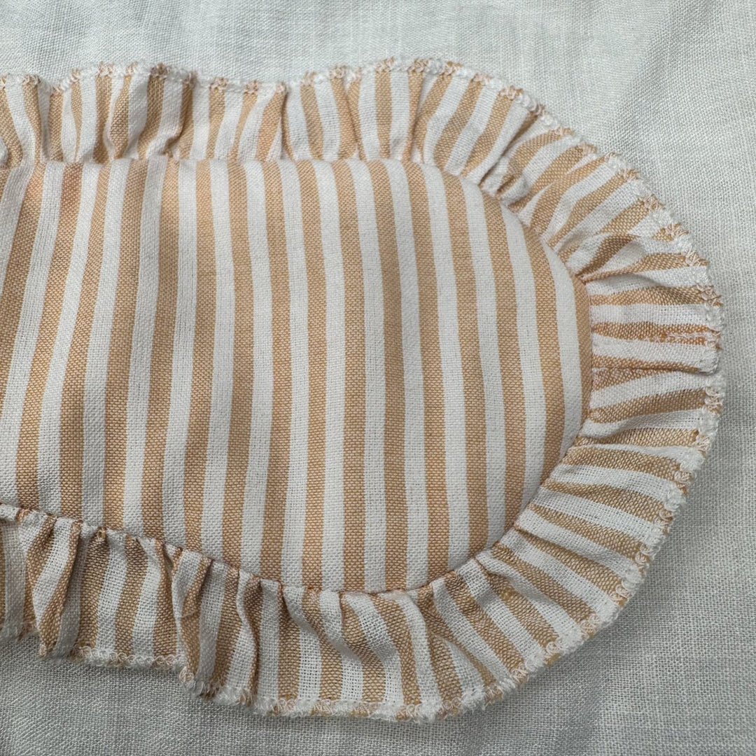 Sleep Mask in Tan Stripe Linen with Feature Frill & Travel Bag - Sleep Mask - Jade and May Sleepwear