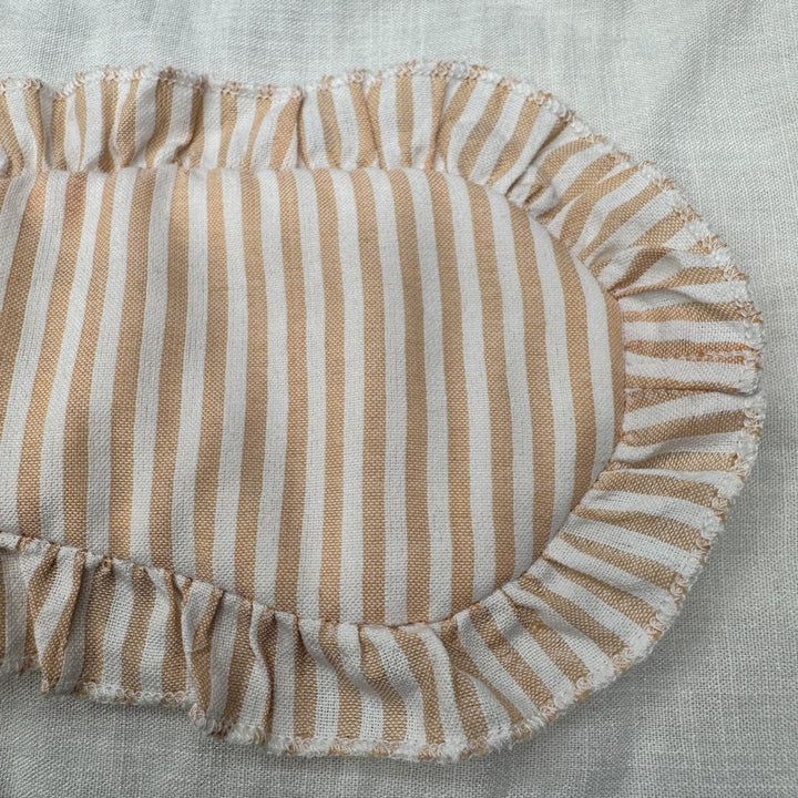 Sleep Mask in Tan Stripe Linen with Feature Frill & Travel Bag - Sleep Mask - Jade and May Sleepwear