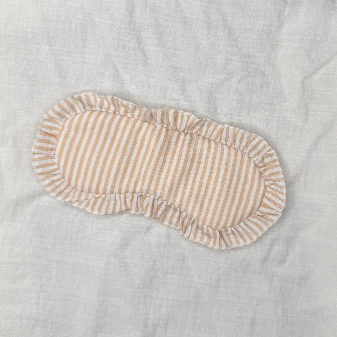 Sleep Mask in Tan Stripe Linen with Feature Frill & Travel Bag - Sleep Mask - Jade and May Sleepwear