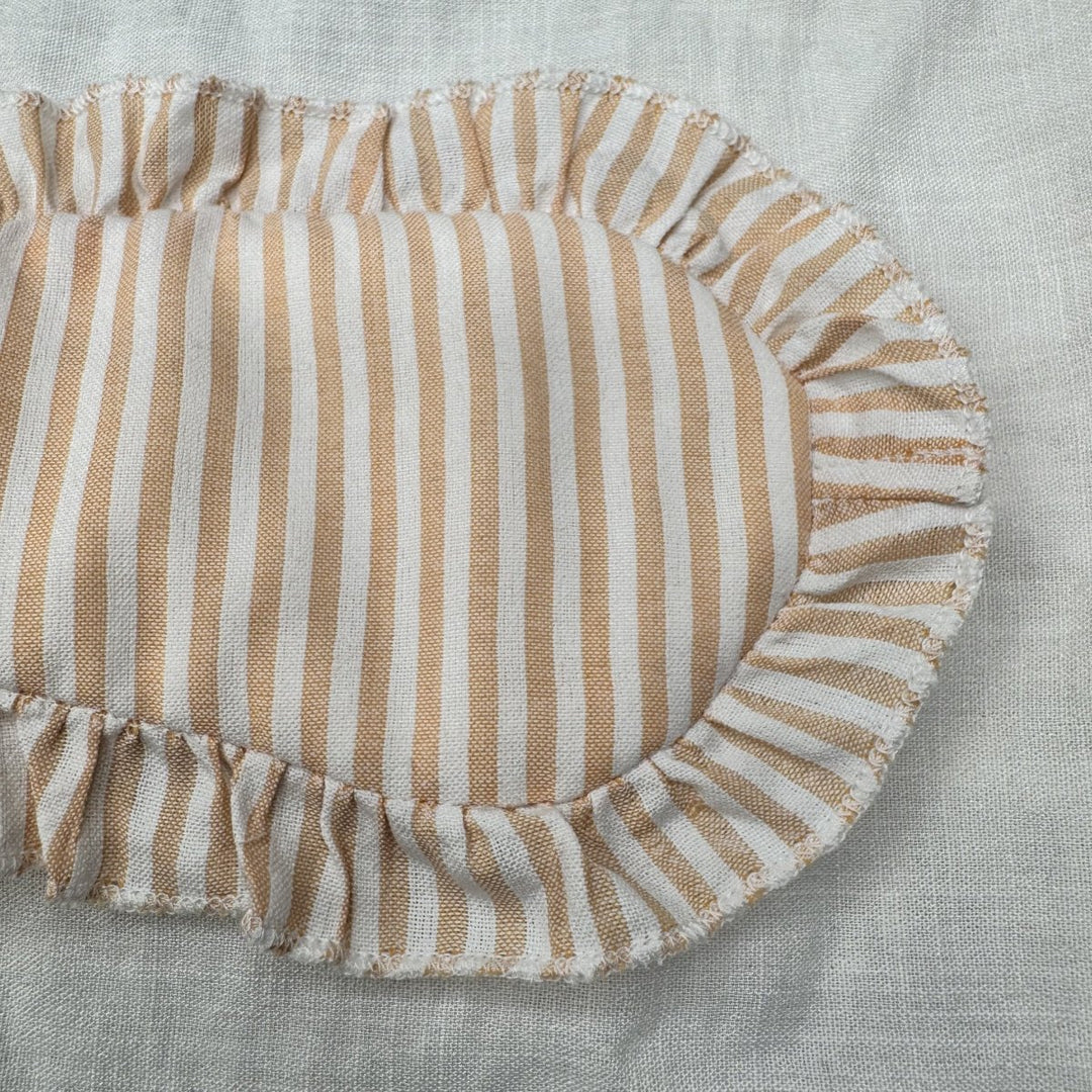 Sleep Mask in Tan Stripe Linen with Feature Frill & Travel Bag - Sleep Mask - Jade and May Sleepwear