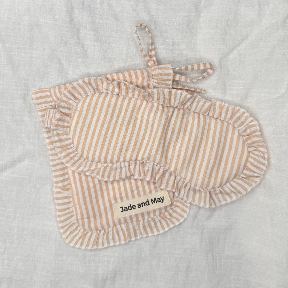 Sleep Mask in Tan Stripe Linen with Feature Frill & Travel Bag - Sleep Mask - Jade and May Sleepwear