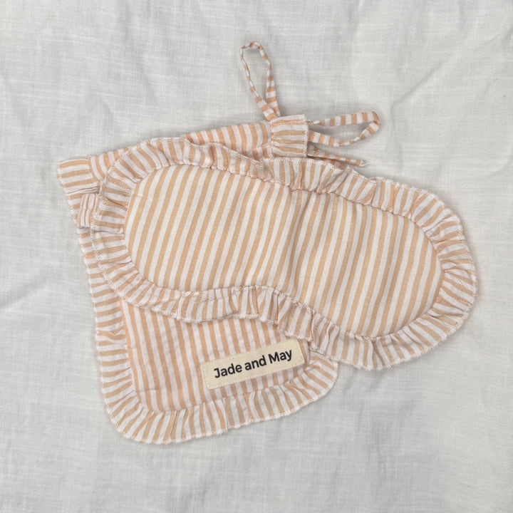 Sleep Mask in Tan Stripe Linen with Feature Frill & Travel Bag - Sleep Mask - Jade and May Sleepwear