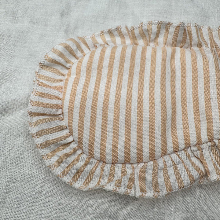 Sleep Mask in Tan Stripe Linen with Feature Frill & Travel Bag - Sleep Mask - Jade and May Sleepwear
