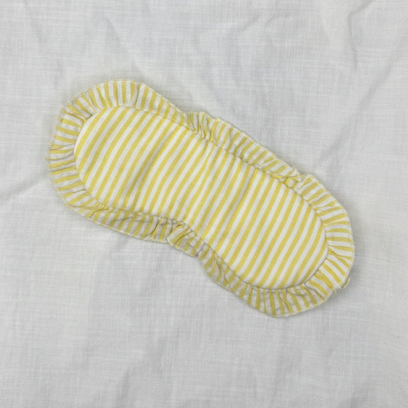 Sleep Mask in Yellow Stripe Linen with Feature Frill & Travel Bag - Sleep Mask - Jade and May Sleepwear