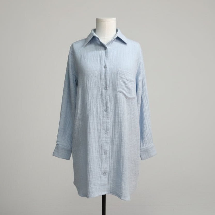 Sleep Shirt in Baby Blue Cotton-Nightie-Jade and May Sleepwear