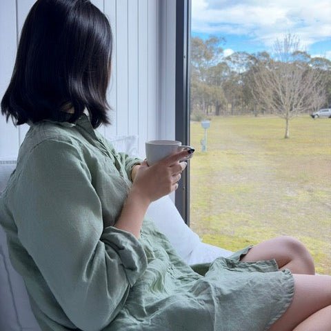Sleep Shirt in Pistachio Linen-Shirt-Jade and May Linen