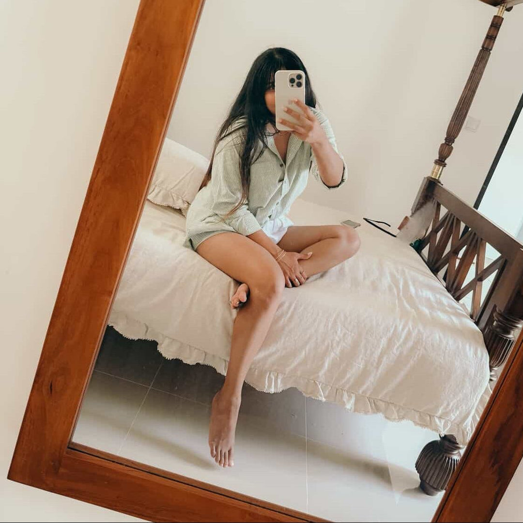 Sleepshirt in Cotton - Olive Stripe - Apparel - Jade and May Linen