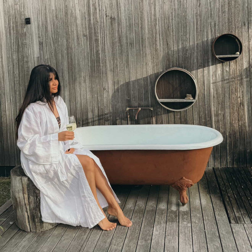 White Linen Bathrobe - Extra Length - Bathrobe