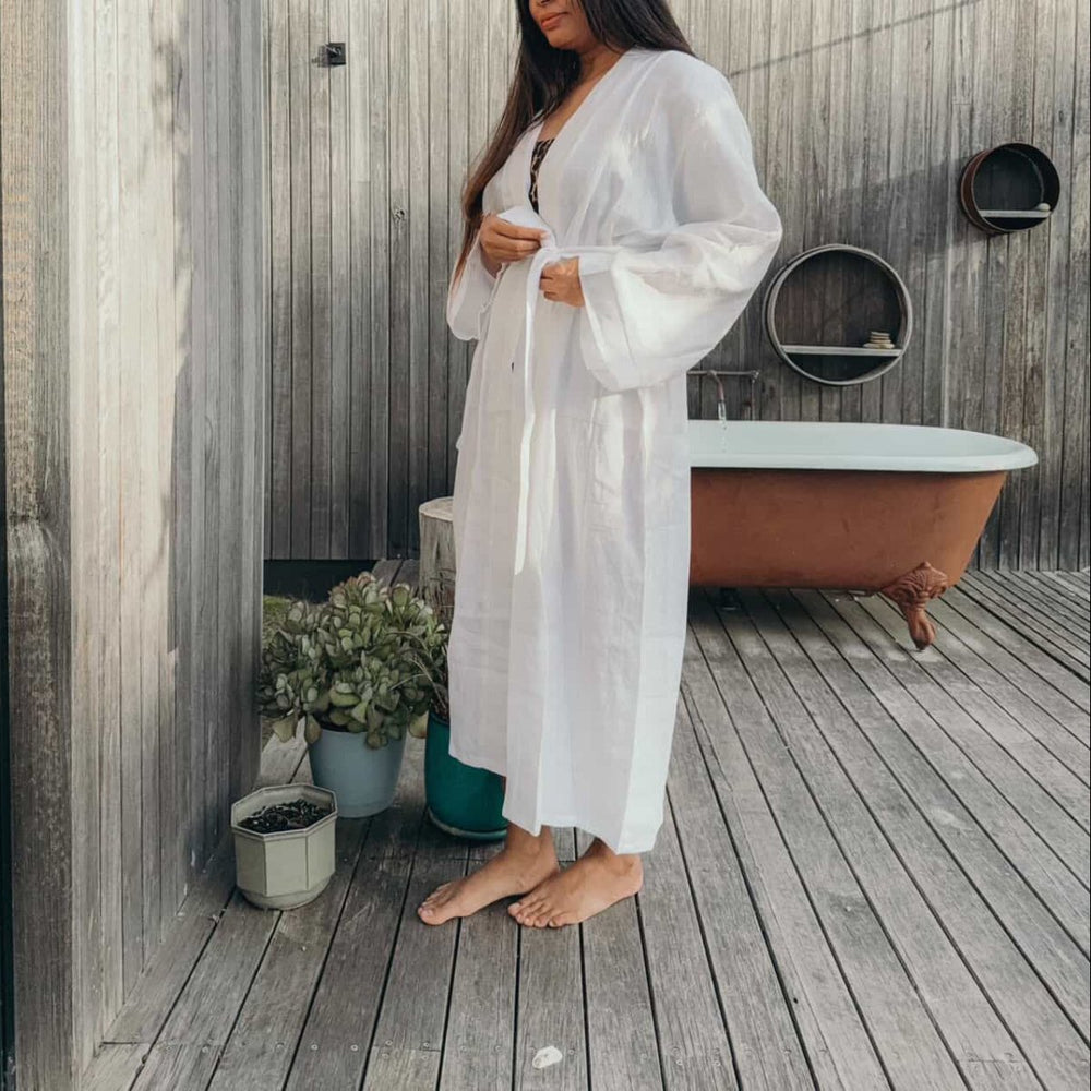 White Linen Bathrobe - Extra Length - Bathrobe