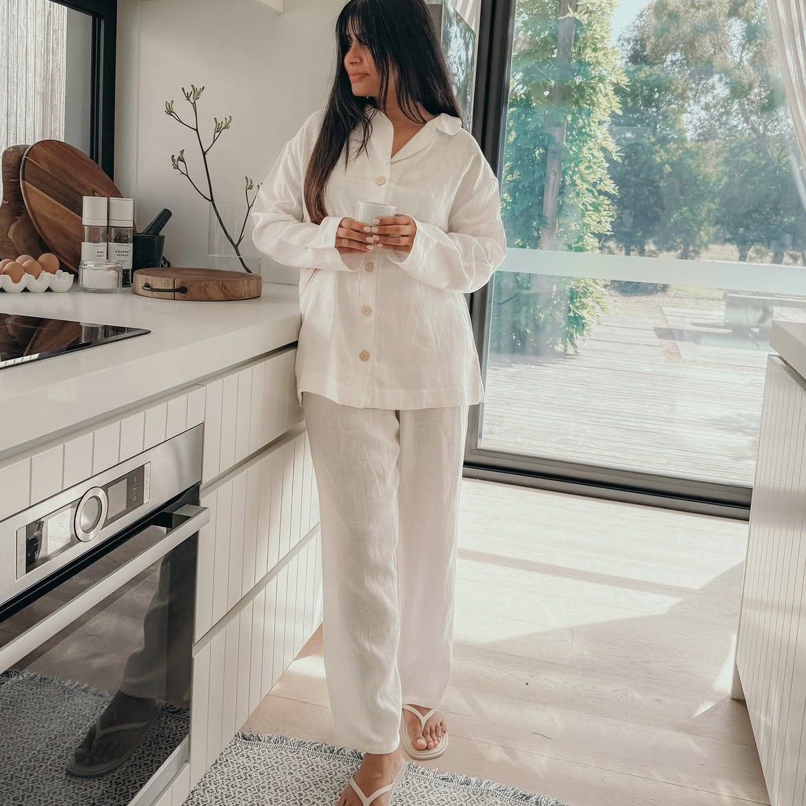 White Linen Pyjamas - Classic PJ Set-Pyjamas-Jade and May Sleepwear