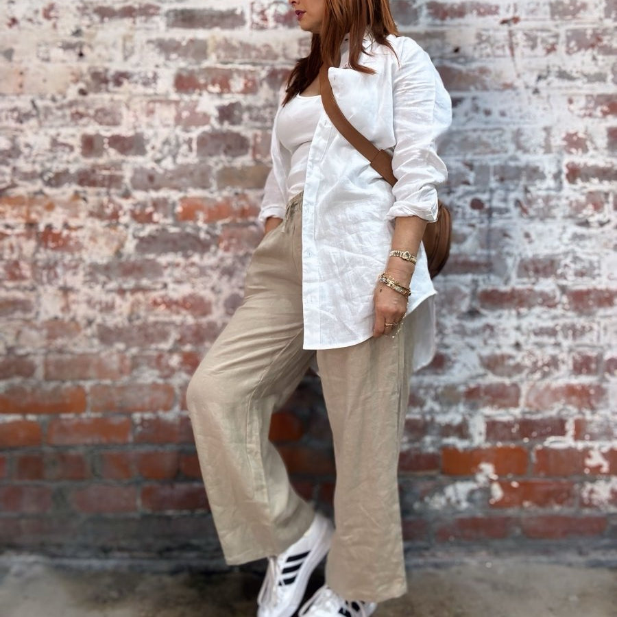 Wide Leg Linen Pant in Latte - Apparel