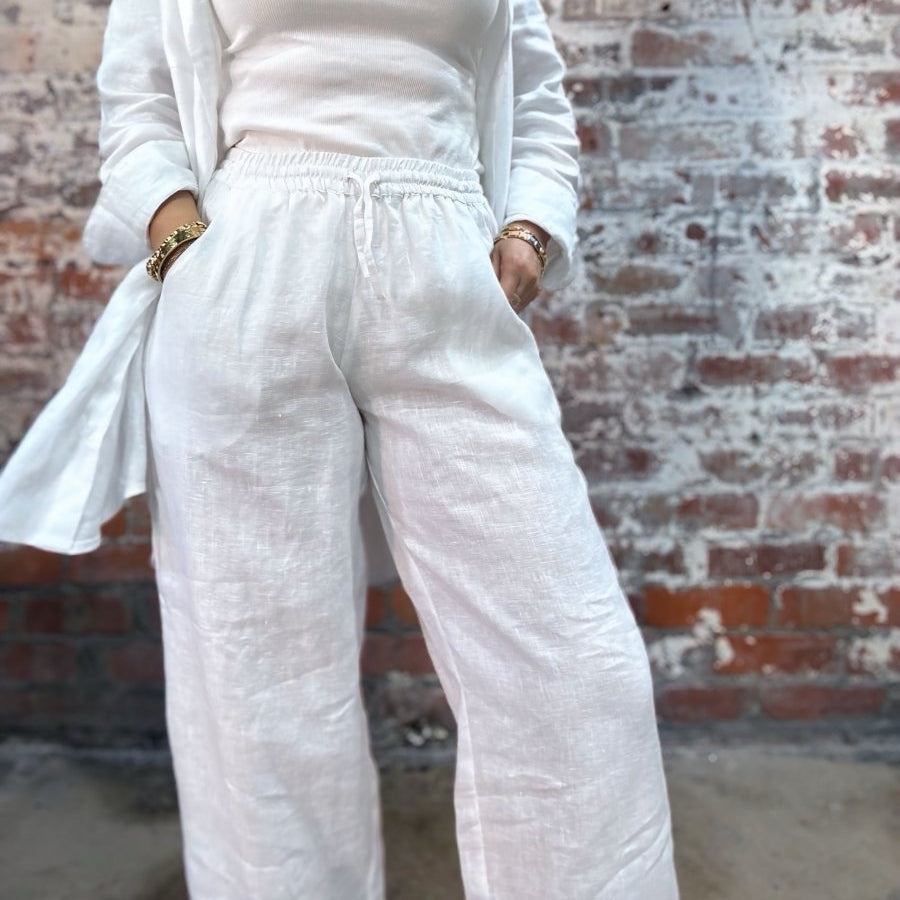 Wide Leg Linen Pant in White - Apparel