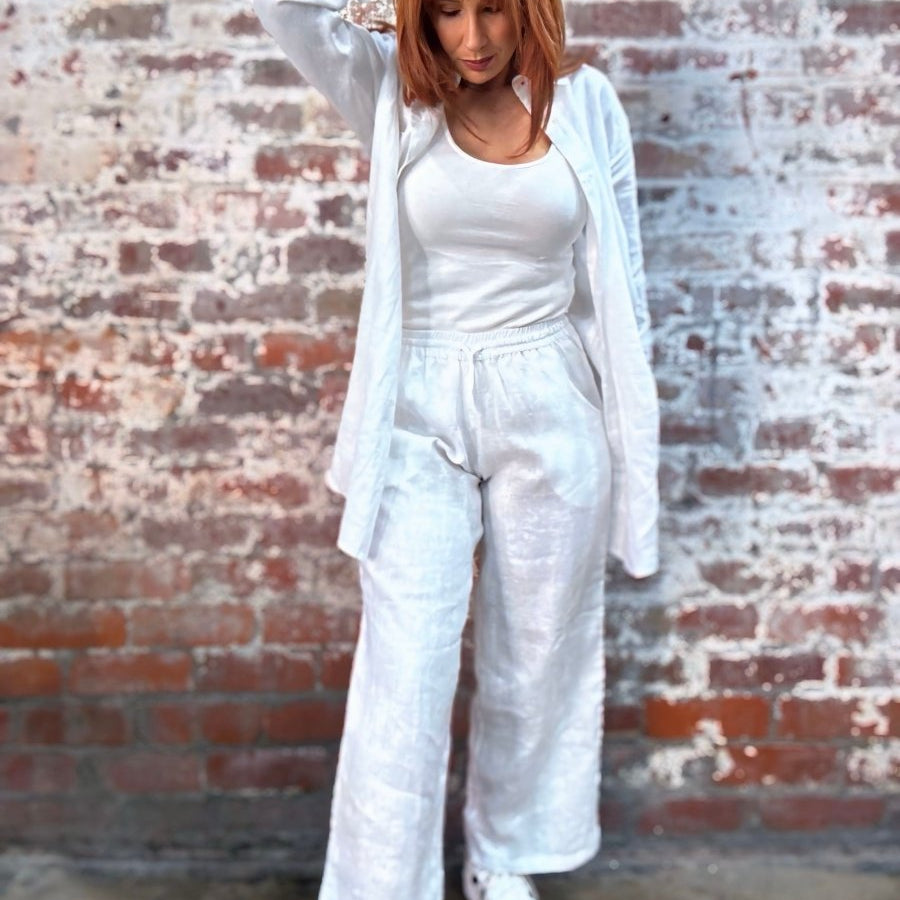 Wide Leg Linen Pant in White - Apparel