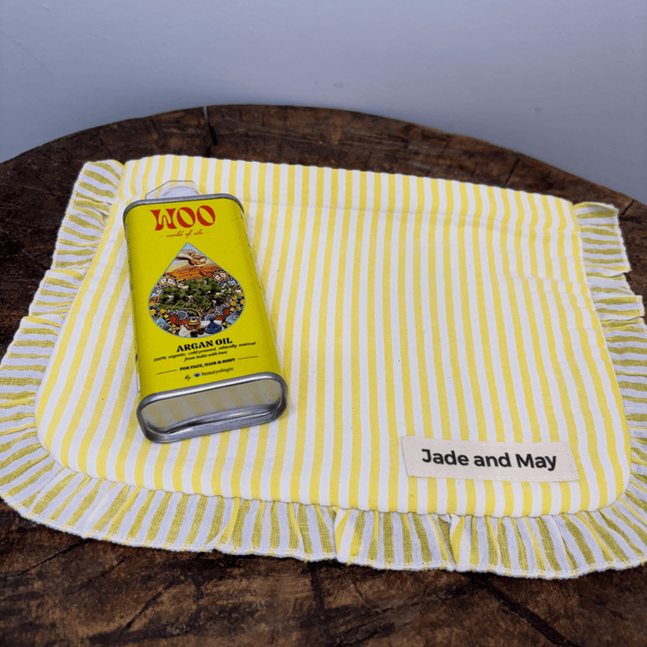 World of Oils & Cosmetic Pouch Set in Striped Linen - Bundles - Jade and May Accessories