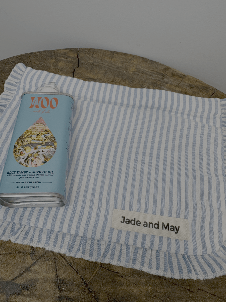 World of Oils & Cosmetic Pouch Set in Striped Linen - Bundles - Jade and May Accessories