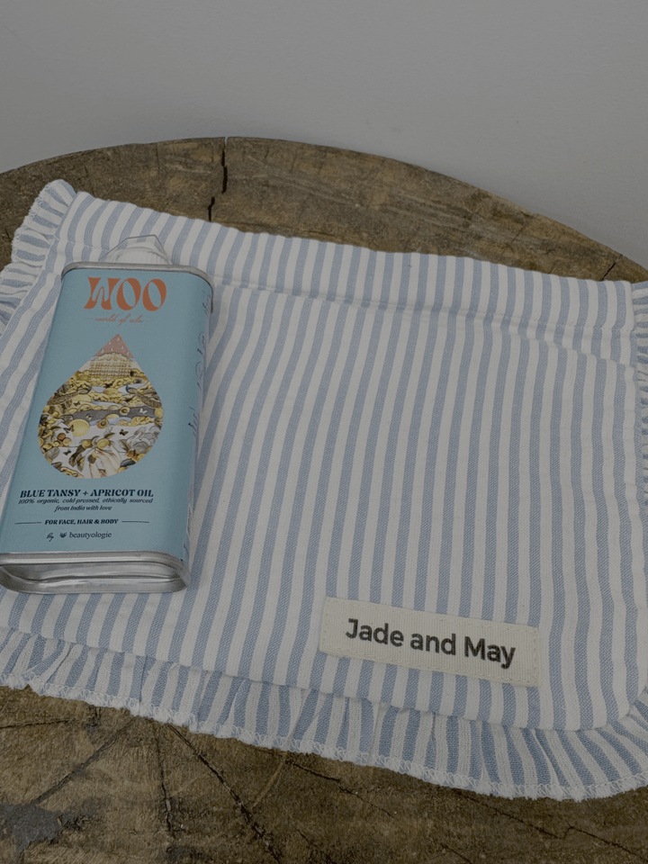 World of Oils & Cosmetic Pouch Set in Striped Linen - Bundles - Jade and May Accessories