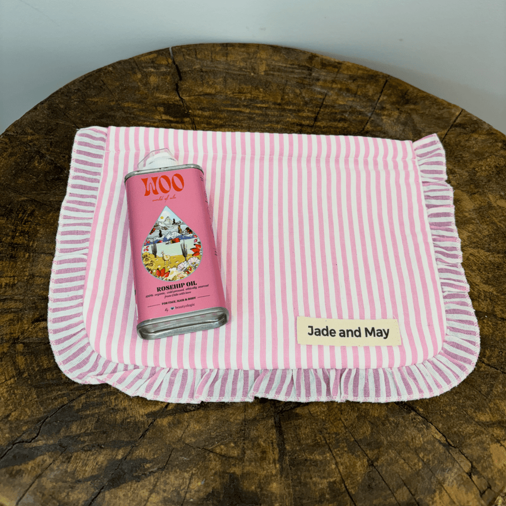 World of Oils & Cosmetic Pouch Set in Striped Linen - Bundles - Jade and May Accessories