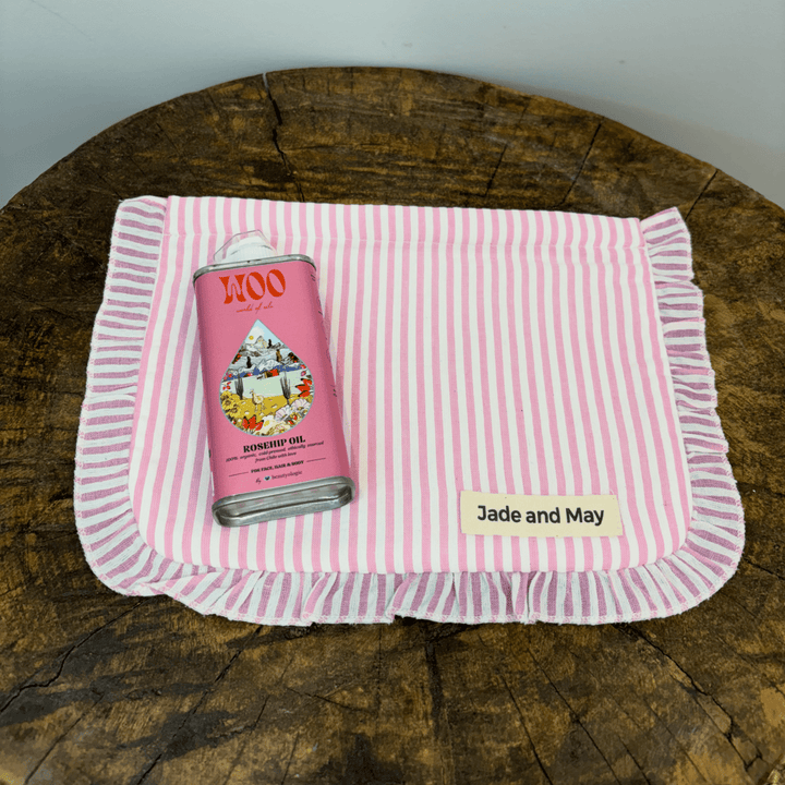 World of Oils & Cosmetic Pouch Set in Striped Linen - Bundles - Jade and May Accessories