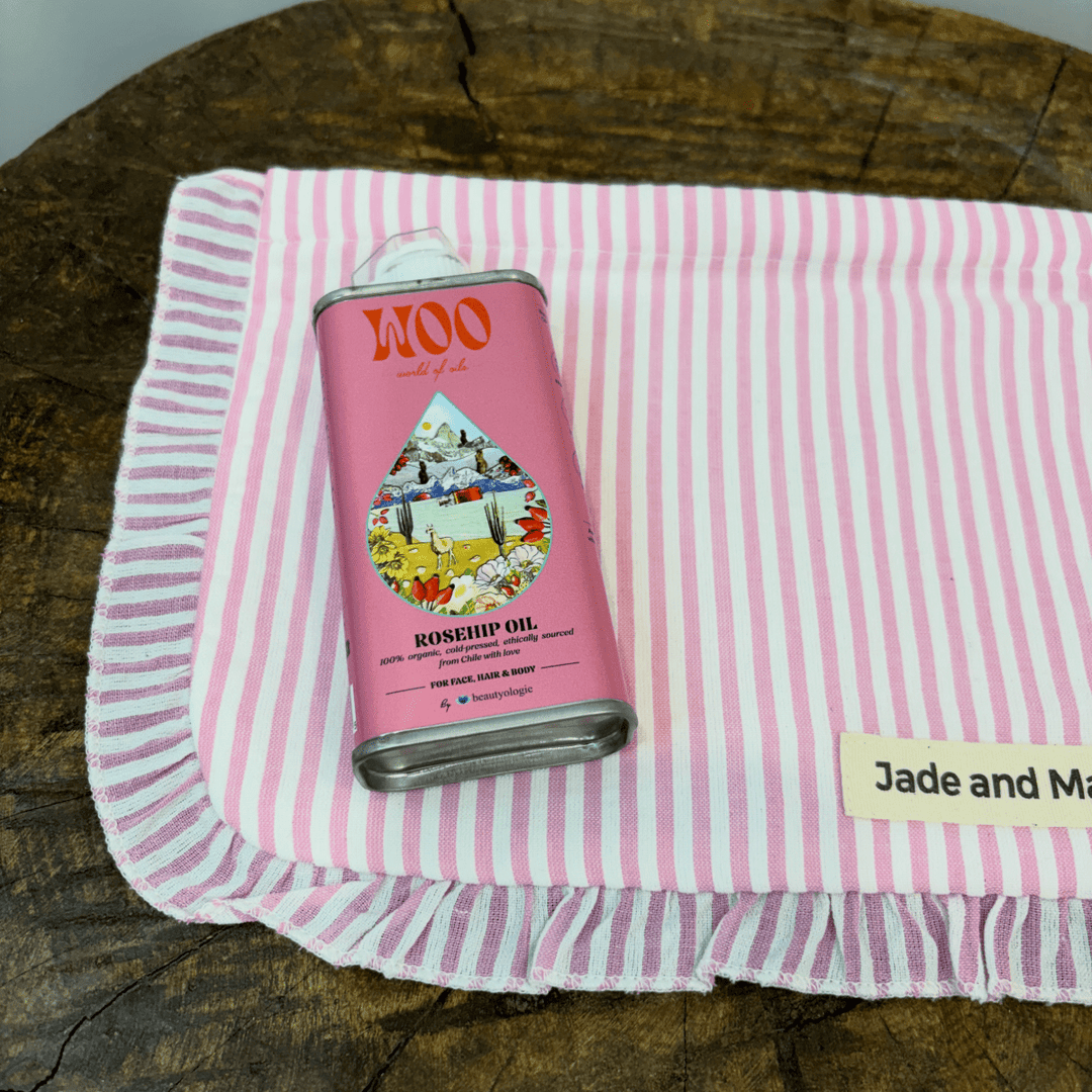 World of Oils & Cosmetic Pouch Set in Striped Linen - Bundles - Jade and May Accessories