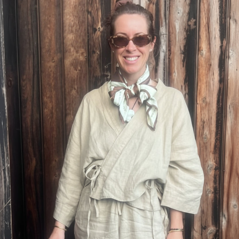 Wrap Shirt in Latte Linen - Apparel