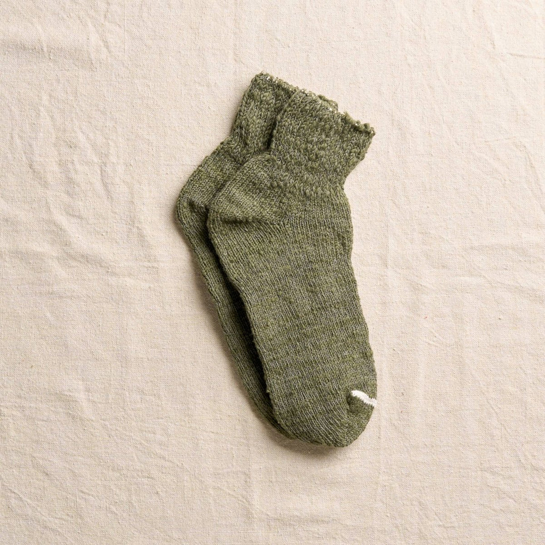 Yahae Japanese Socks: Garabou Organic Cotton Ankle Sock in Khaki - Socks