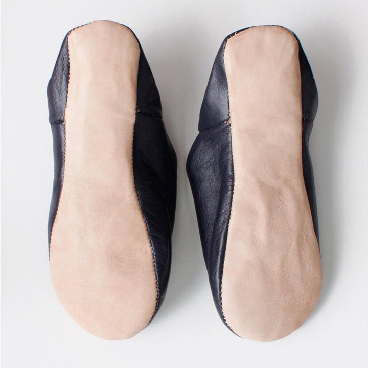 Babouche: Leather Moroccan Slippers - Black - Slippers
