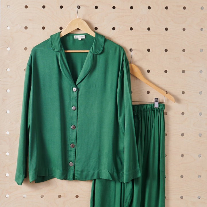 Bamboo Pyjama - Classic Set in Hunter Green-Jade and May-Pyjamas-Jade and May