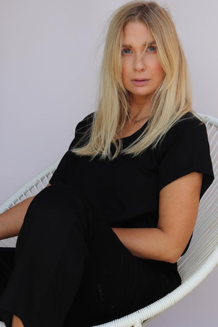 Bamboo Pyjamas - Tee and Pant Set in Black - Pyjamas