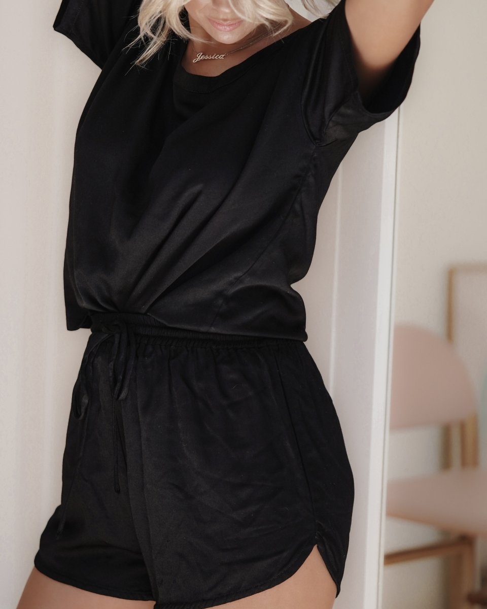 Bamboo Pyjamas - Tee and Short Set in Black - Pyjamas