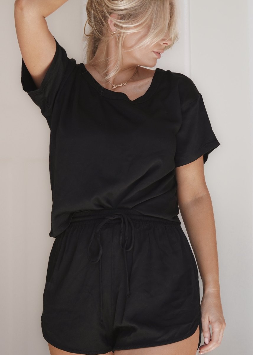 Bamboo Pyjamas - Tee and Short Set in Black-Jade and May-Pyjamas-Jade and May