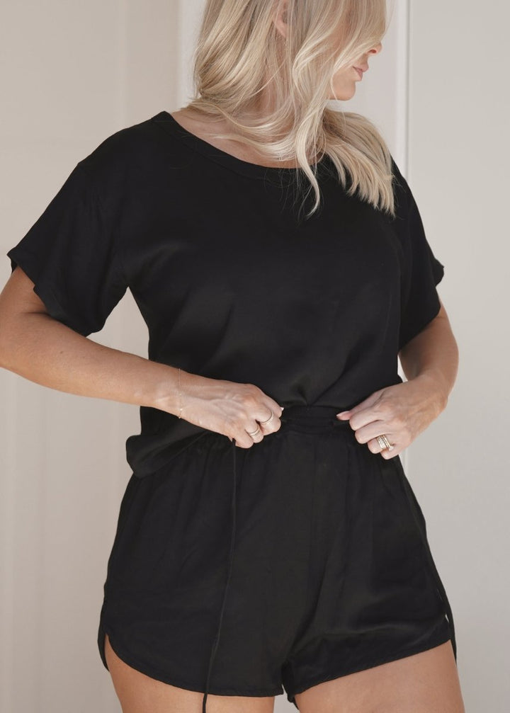 Bamboo Pyjamas - Tee and Short Set in Black - Pyjamas