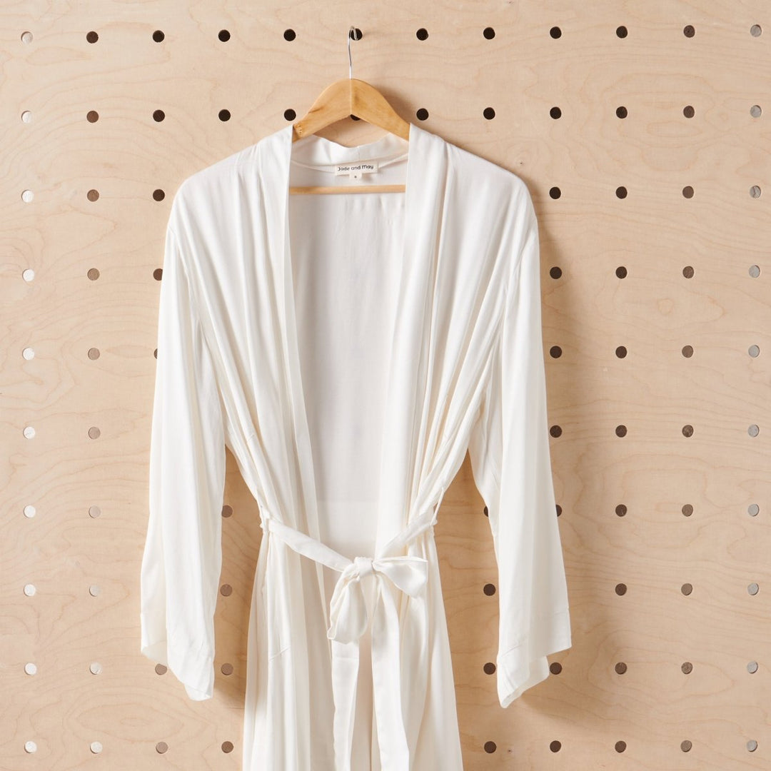 Bamboo Robe in White - Long Length-Jade and May-Bathrobe-Jade and May